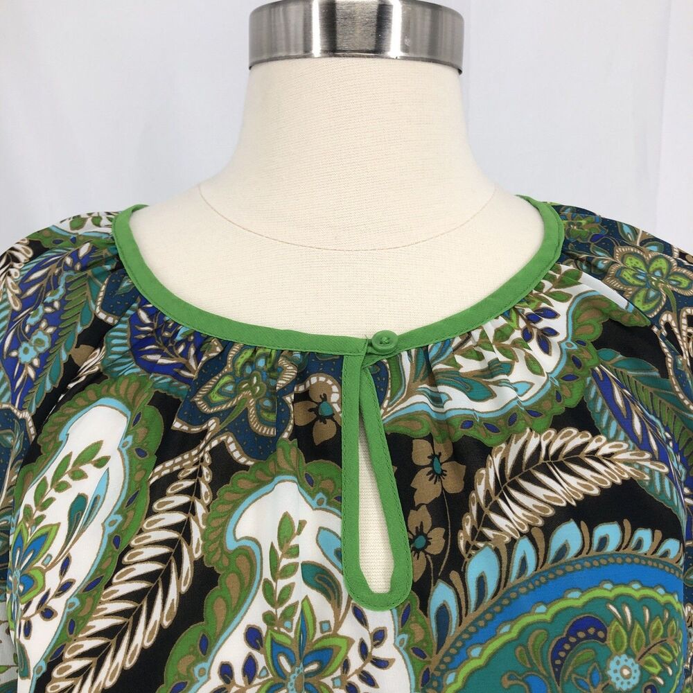 Banana Republic Green Paisley Keyhole Neck Blouse Petite Medium